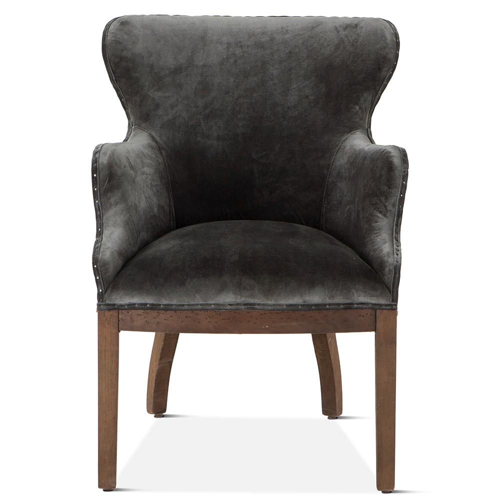 World Interiors - Charles Armchair in Gray Velvet with Exposed Frame - ZWSM296 veiw 1