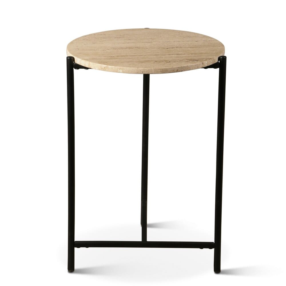 World Interiors - Charleston 18in Side Table in Travertine Stone and Iron - ZWCSTST18TV veiw 1