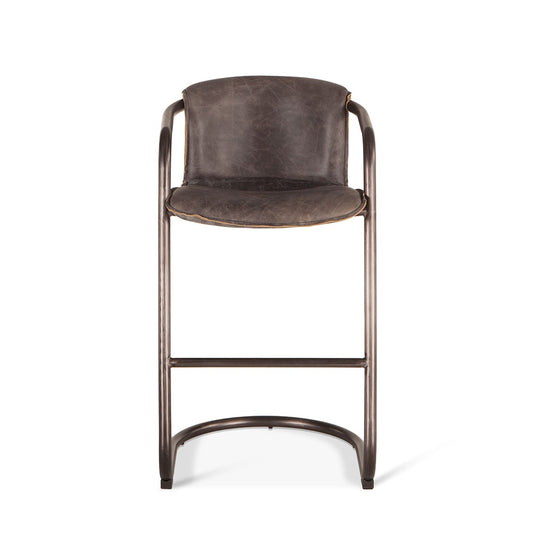 World Interiors - Chiavari Bar Chair in Antique Ebony Leather and Steel - ZWPFBC22AEG veiw 1
