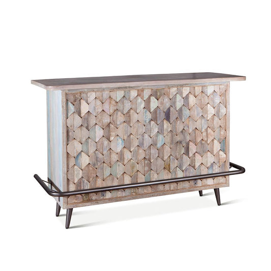 World Interiors - Cordoba Bar in Reclaimed Wood with Vintage Teal Finish - ZWCDB-BAR view 1