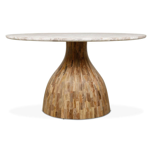 World Interiors - Fargo 54in Dining Table in Capri Beige Marble with Mango Wood Base - ZWFARRD54CBNM veiw 1