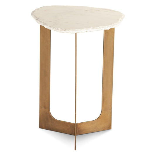 World Interiors - Fresno 24in Side Table in White Marble and Antique Brass Base - ZWFRESST24WM veiw 1