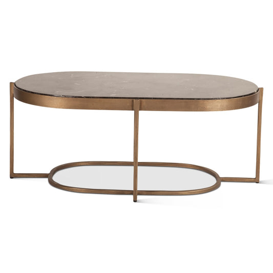 World Interiors - Fresno 43in Coffee Table with Black Marble and Antique Brass Base - ZWFRECTBMAB veiw 1