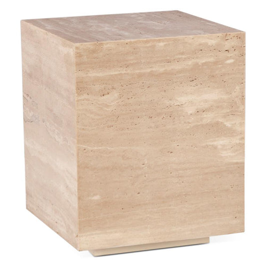World Interiors - Giza 18in Drum Side Table in Travertine Stone - ZWGZAST18TV veiw 1