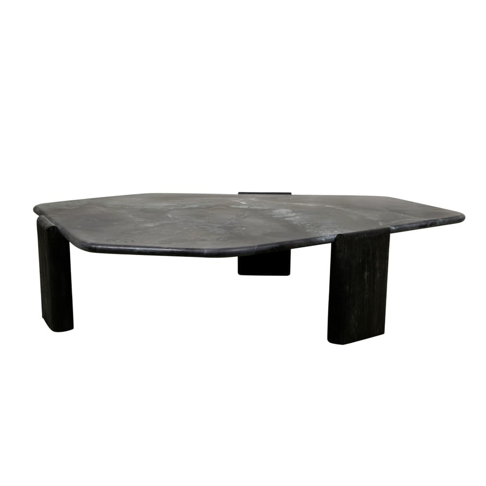 World Interiors - Harbor Hexagonal 54in Coffee Table in Lava Marble and Mango in Dark Walnut Finish - ZWHRBCT54LM_CLOSEOUT veiw 1