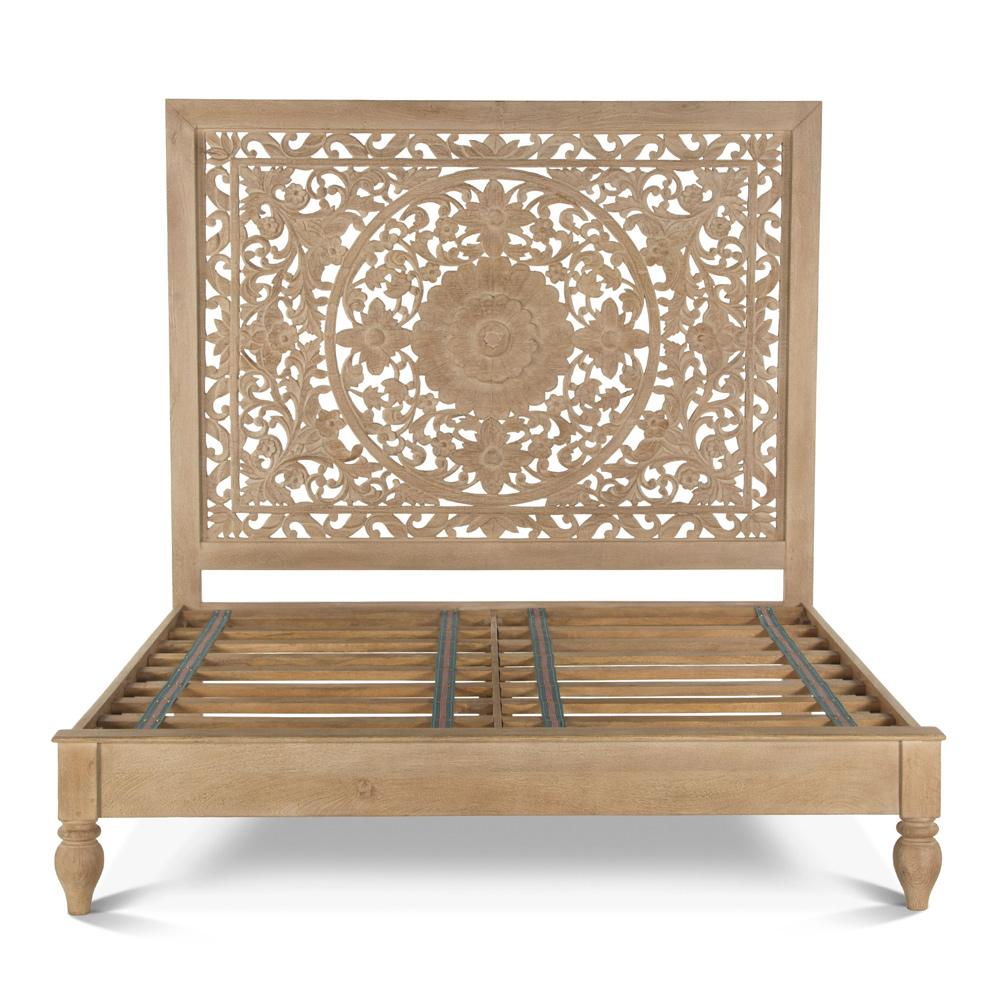 World Interiors - Haveli Carved King Bed in Whitewash Finish - ZWHAPBK veiw 1
