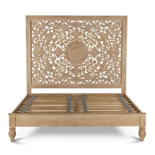 World Interiors - Haveli Carved King Bed in Whitewash Finish - ZWHAPBK veiw 1