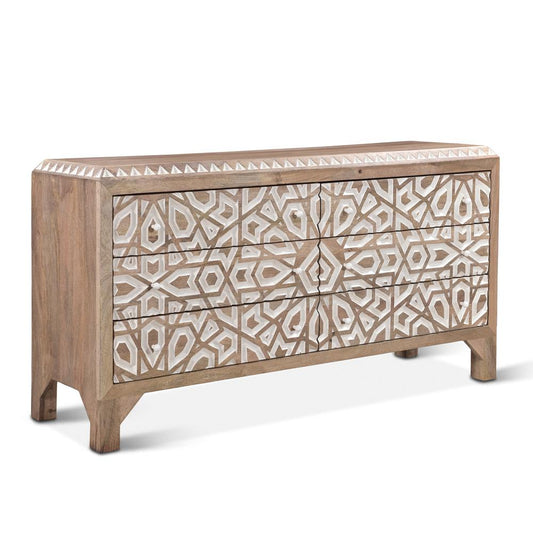 World Interiors - Haveli Dresser 61in Carved, Natural White - ZWHADR61NW veiw 1