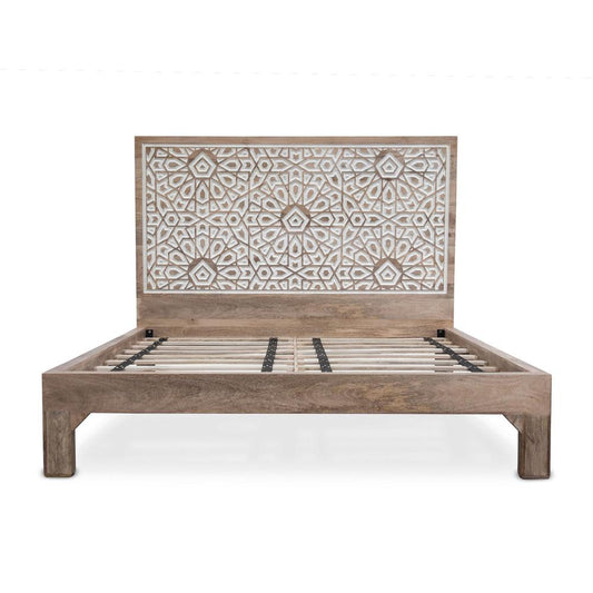 World Interiors - Haveli Geometric Carved King Bed in Natural White - ZWHAPBKNW veiw 1
