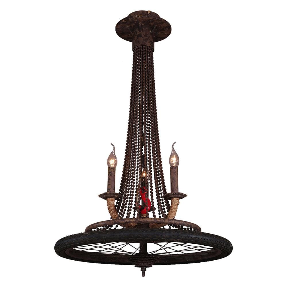 World Interiors - Heritage Bicycle Wheel Pendant With 3 Lights - ZWHERBYCLS_CLOSEOUT veiw 1