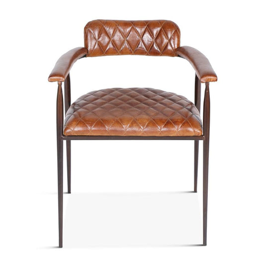World Interiors - Hudson Armchair in Quilted Leather and Iron - ZWHDSCELAC veiw 1