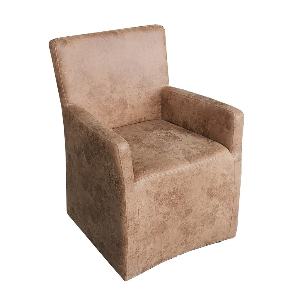 World Interiors - Lily 25in Tan Leather Wheeled Arm Chair - ZWLILYTLWAC veiw 1
