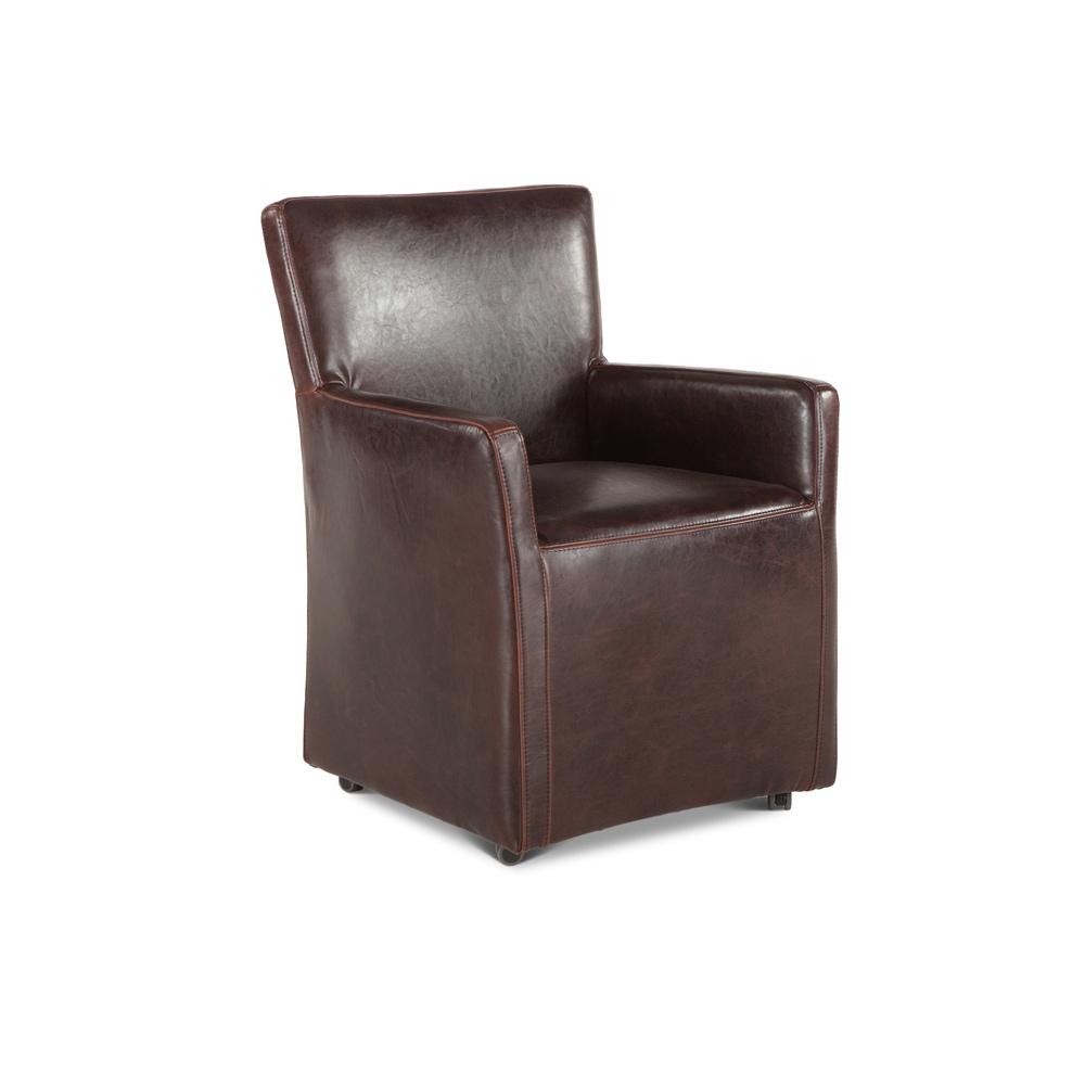 World Interiors - Lily Brown Leather Wheeled Armchair - ZWPY530 veiw 1