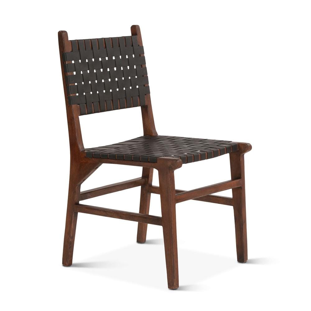 World Interiors - Lisbon Dining Chair in Black Leather with Royal Brown Finish - ZWLISDCWL veiw 1