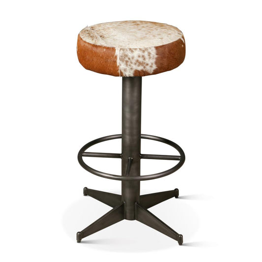 World Interiors - Melbourne 16in Brown Cowhide Leather and Iron Bar Stool - ZWMLBNBS16CWBR veiw 1