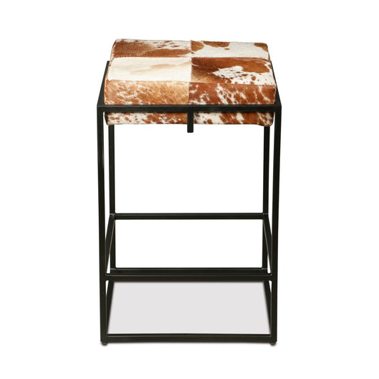 World Interiors - Melbourne 17in Iron and Brown Cowhide Leather Counter Stool - ZWMLBCS17CWBR_CLOSEOUT veiw 1