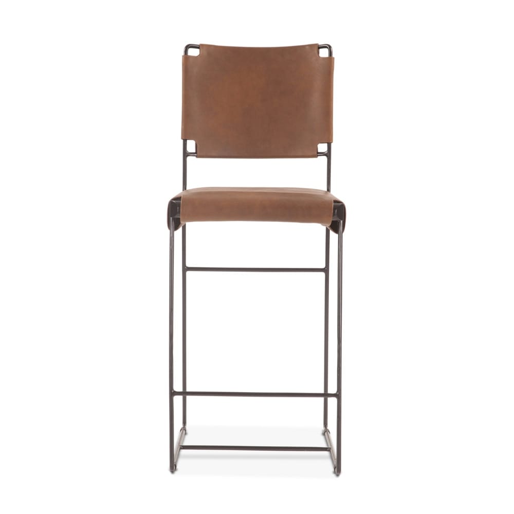 World Interiors - Melbourne 17in Buffalo Leather and Iron Counter Chair Brown - ZWMLBNCC17BR veiw 1