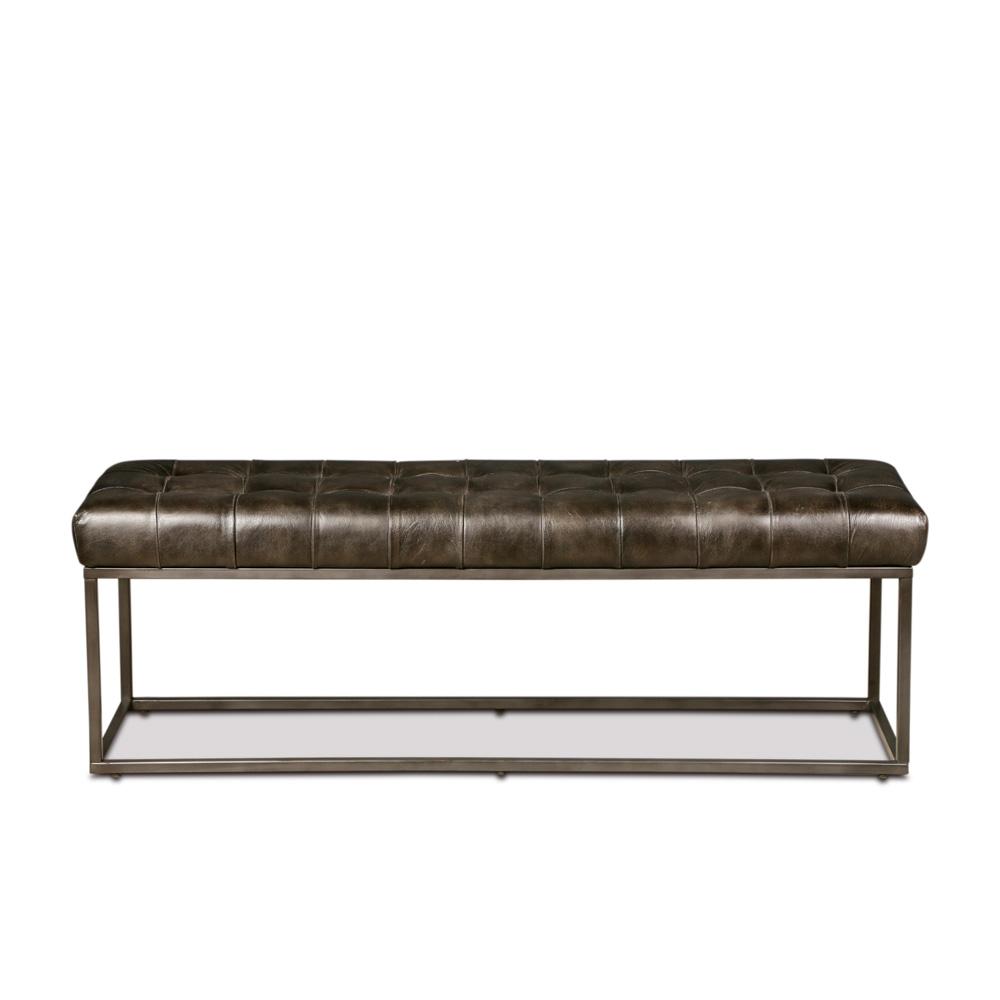 World Interiors - Melbourne 54in Iron and Black Leather Bench - ZWMLBNBN54BLK veiw 1