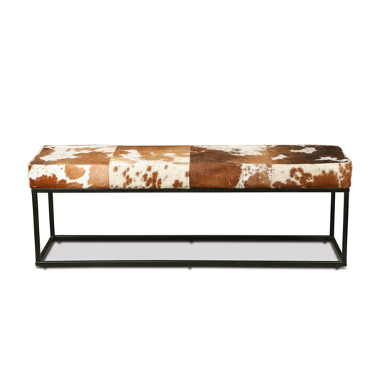 World Interiors - Melbourne 54in Iron and Brown Cowhide Leather Bench - ZWMLBNBN54CWBR veiw 1
