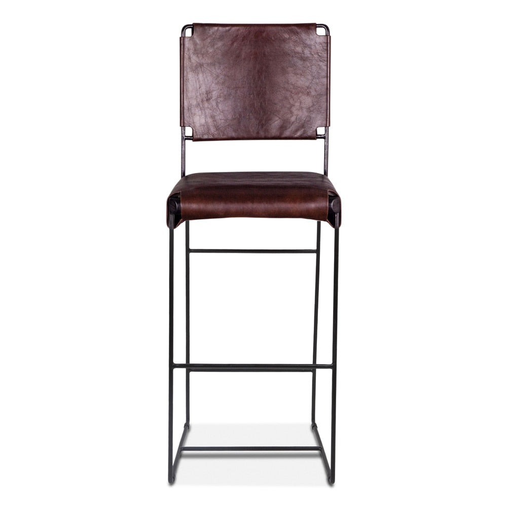 World Interiors - Melbourne Bar Chair Chocolate Leather - ZWMLBNBC18L_CLOSEOUT veiw 1