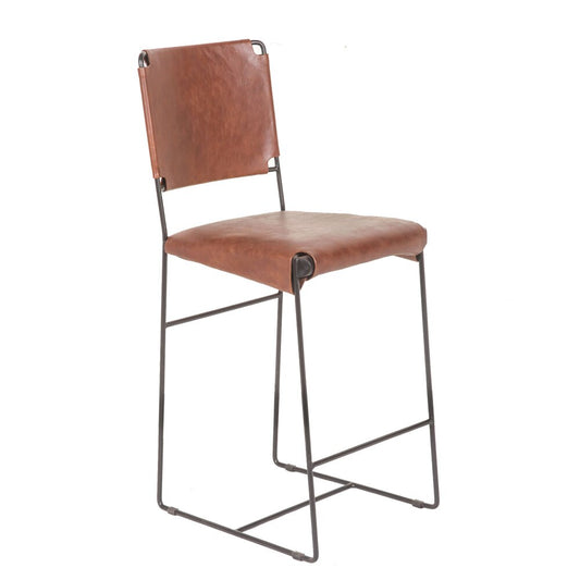 World Interiors - Melbourne Counter Chair in Tobacco Leather - ZWMELBCCTB veiw 1
