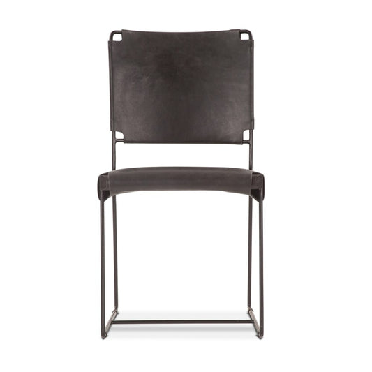 World Interiors - Melbourne Dining Chair in Black Buffalo Leather and Iron - ZWMLBNDC18BLK veiw 1