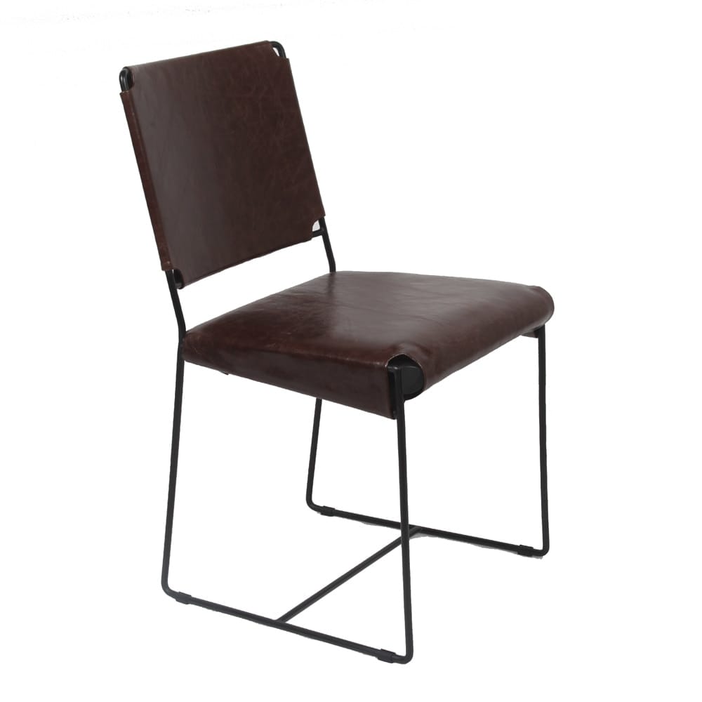 World Interiors - Melbourne Dining Chair in Chocolate Leather and Iron - ZWMLBNDC18L veiw 1