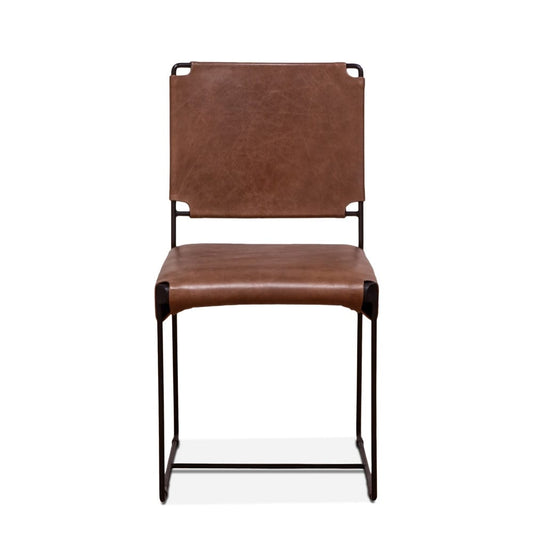 World Interiors - Melbourne Dining Chair in Tobacco Leather and Iron - ZWMLBNDCTB veiw 1