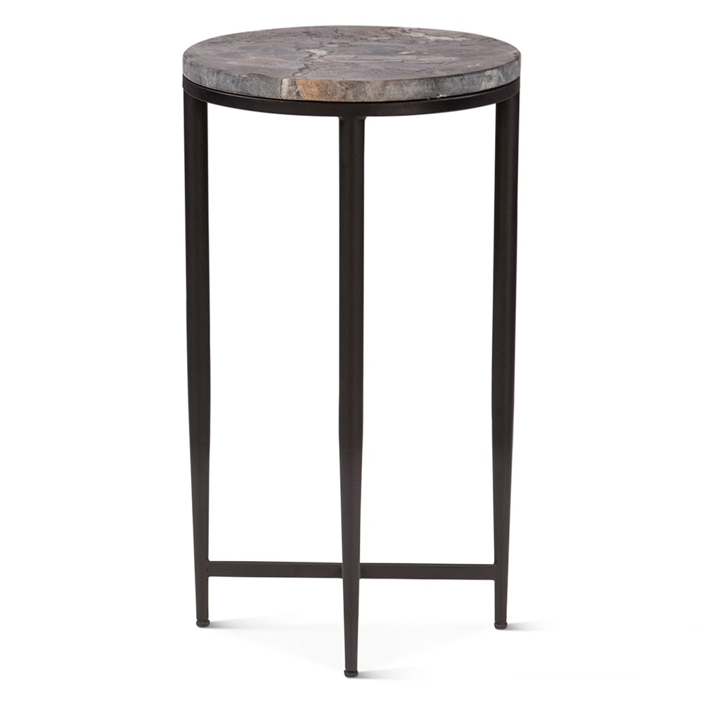 World Interiors - Mumbai 17in Side Table in Grey Septarian with Iron Base - ZWMUMST17GS veiw 1