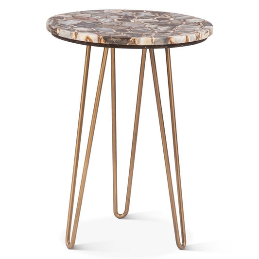 World Interiors - Mumbai 17in Side Table in Stone Agate with Iron Base - ZWMUMST17AGB veiw 1