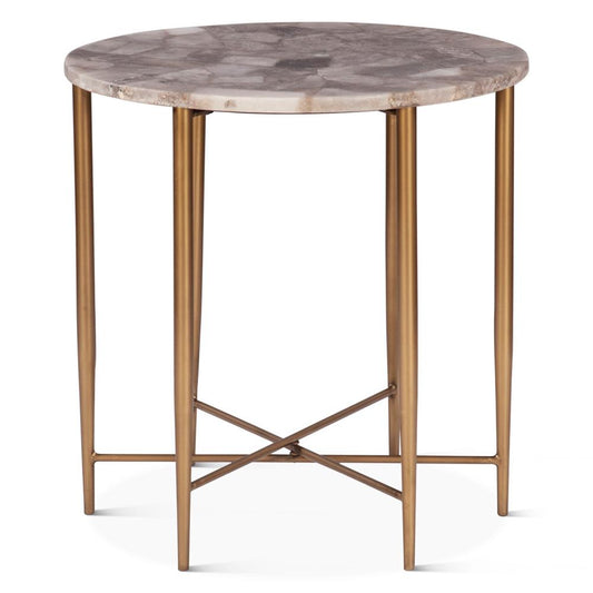 World Interiors - Mumbai 24in Side Table in Smoky Quartz with Iron Base - ZWMUMST24SQ veiw 1