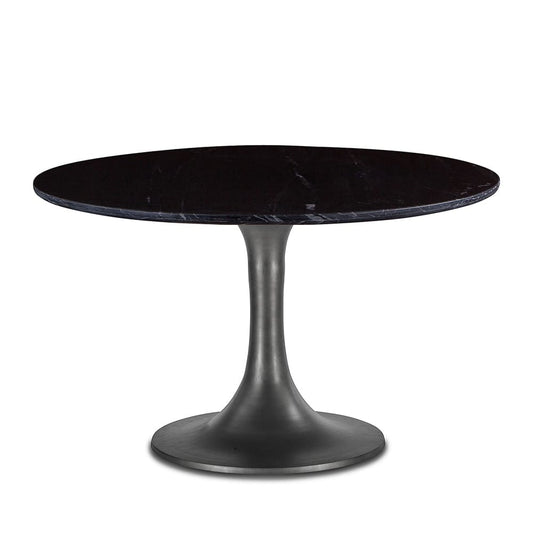 World Interiors - Palm Desert Natural Black Marble Dining Table with Brushed Steel Tulip Base - ZWPDSTTULBLA veiw 1