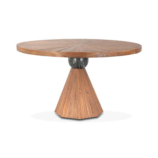 World Interiors - Rustic Revival Natural Teak Wood with Black Marble Pedestal - ZWRRRD54 veiw 1