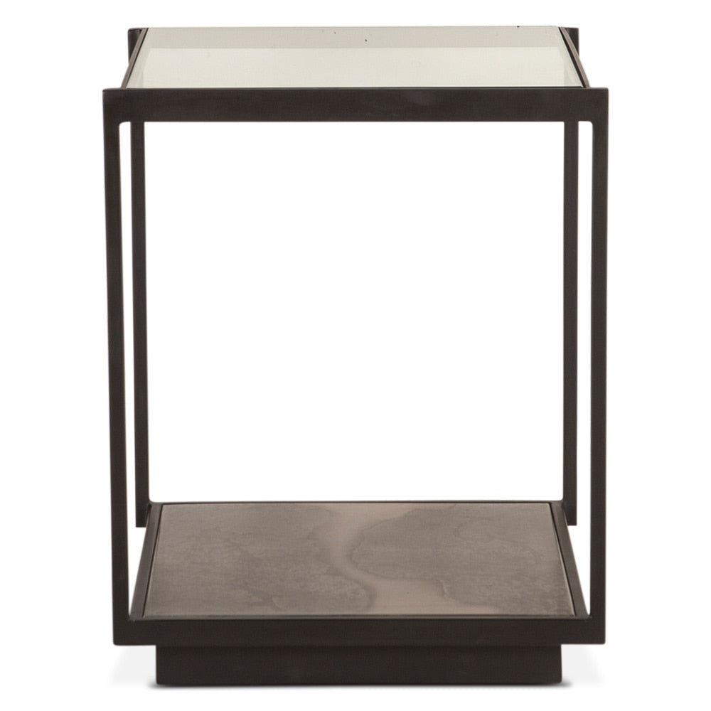 World Interiors - St. George 18in Side Table with Glass Top in Oxidized Black - ZWSTGGST18XB_CLOSEOUT veiw 1