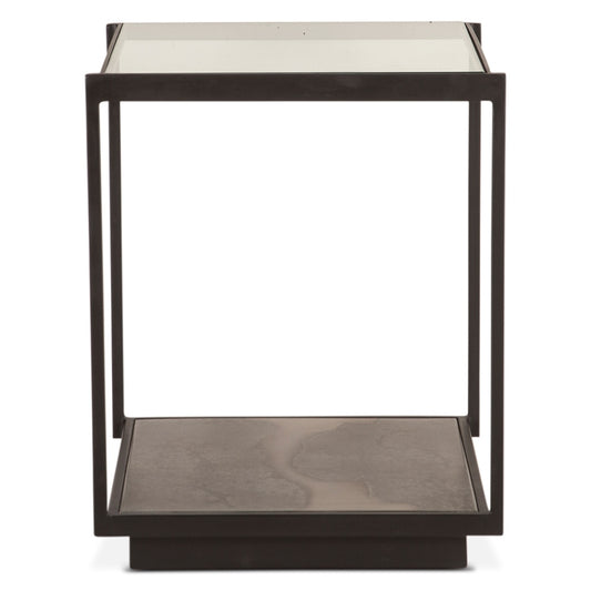 World Interiors - St. George 18in Side Table with Glass Top in Oxidized Black - ZWSTGGST18XB_CLOSEOUT veiw 1