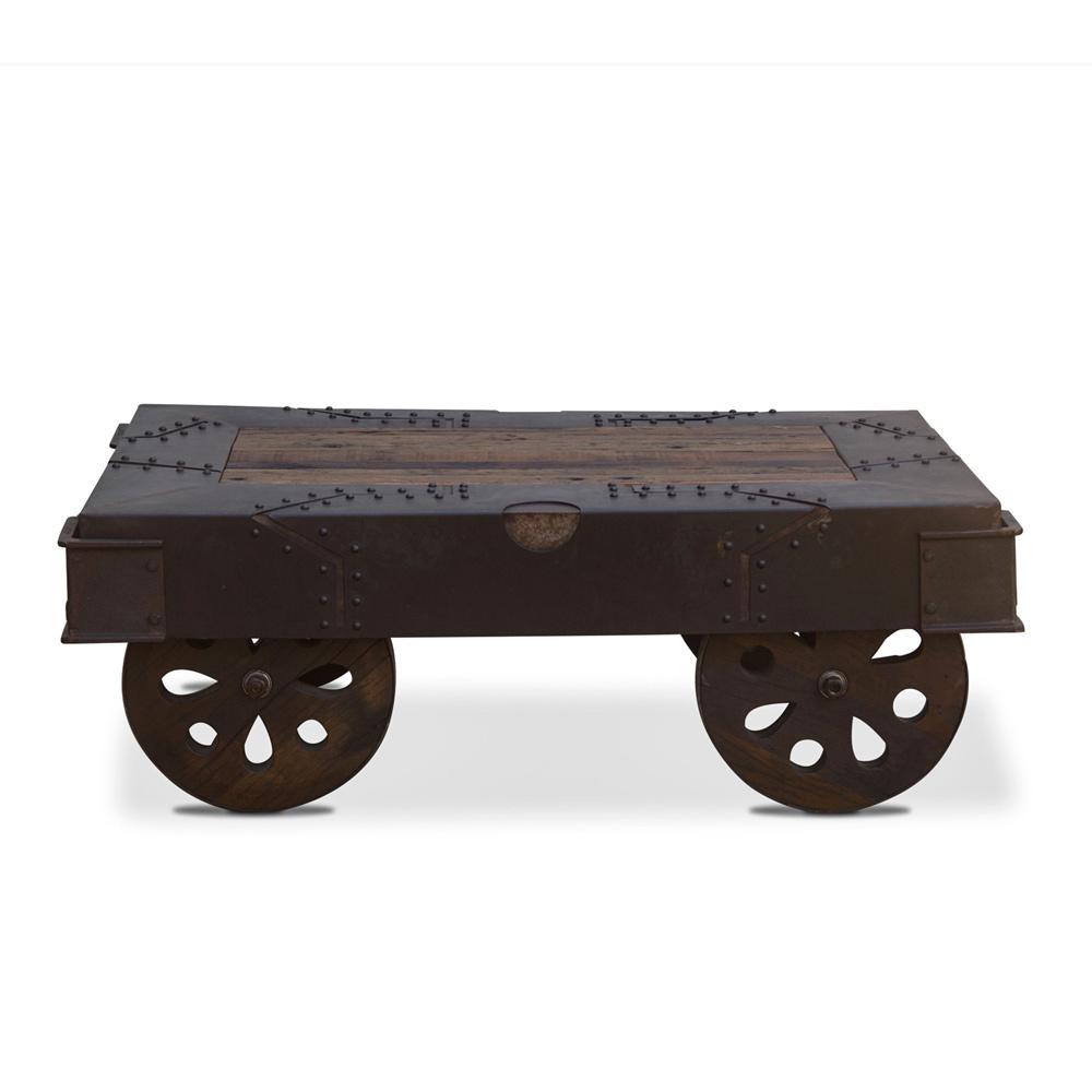 World Interiors - Sterling 48in Wheeled Coffee Table in Neem Wood and Reclaimed Iron - ZWVICT48F veiw 1