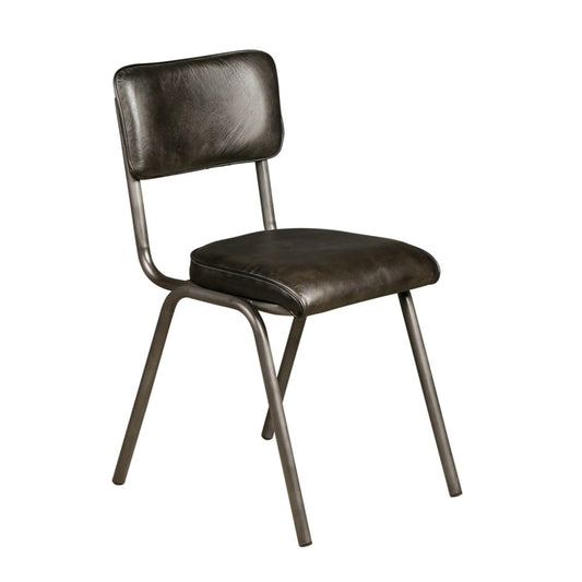 World Interiors - William Dining Chair in Ebony Leather and Iron - ZWWILDC17BK_CLOSEOUT veiw 1