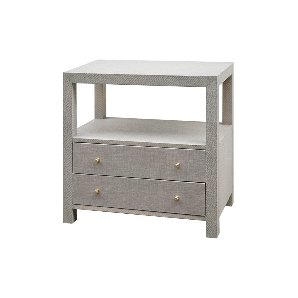 Worlds Away - 2 Drwr Side Table In Grey Grasscloth W.  Brass Hardware - HATTIE GRY view 1
