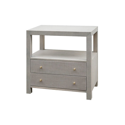 Worlds Away - 2 Drwr Side Table In Grey Grasscloth W.  Brass Hardware - HATTIE GRY view 1
