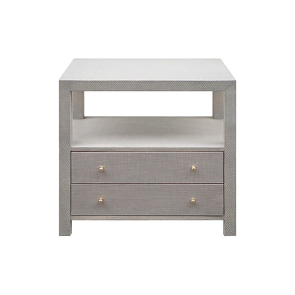 Worlds Away - 2 Drwr Side Table In Grey Grasscloth W.  Brass Hardware - HATTIE GRY view 2