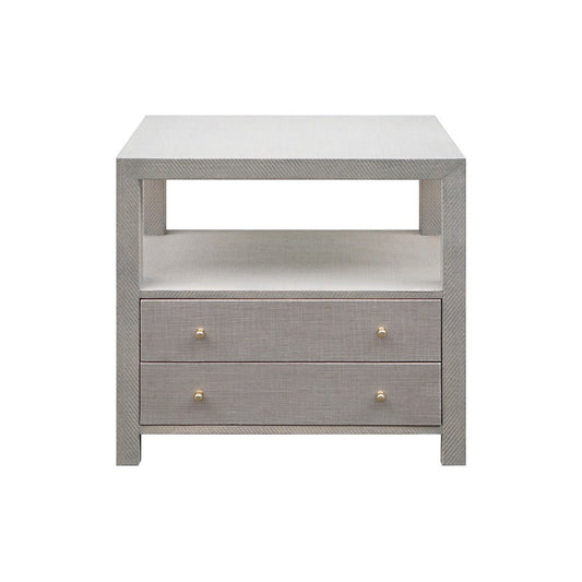 Worlds Away - 2 Drwr Side Table In Grey Grasscloth W.  Brass Hardware - HATTIE GRY view 2