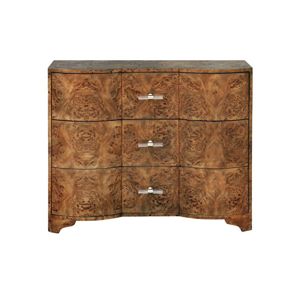 Worlds Away - 3 Drawer Chest In Dark Burl Wood With Acrylic Hardware - PLYMOUTH DBW view 2