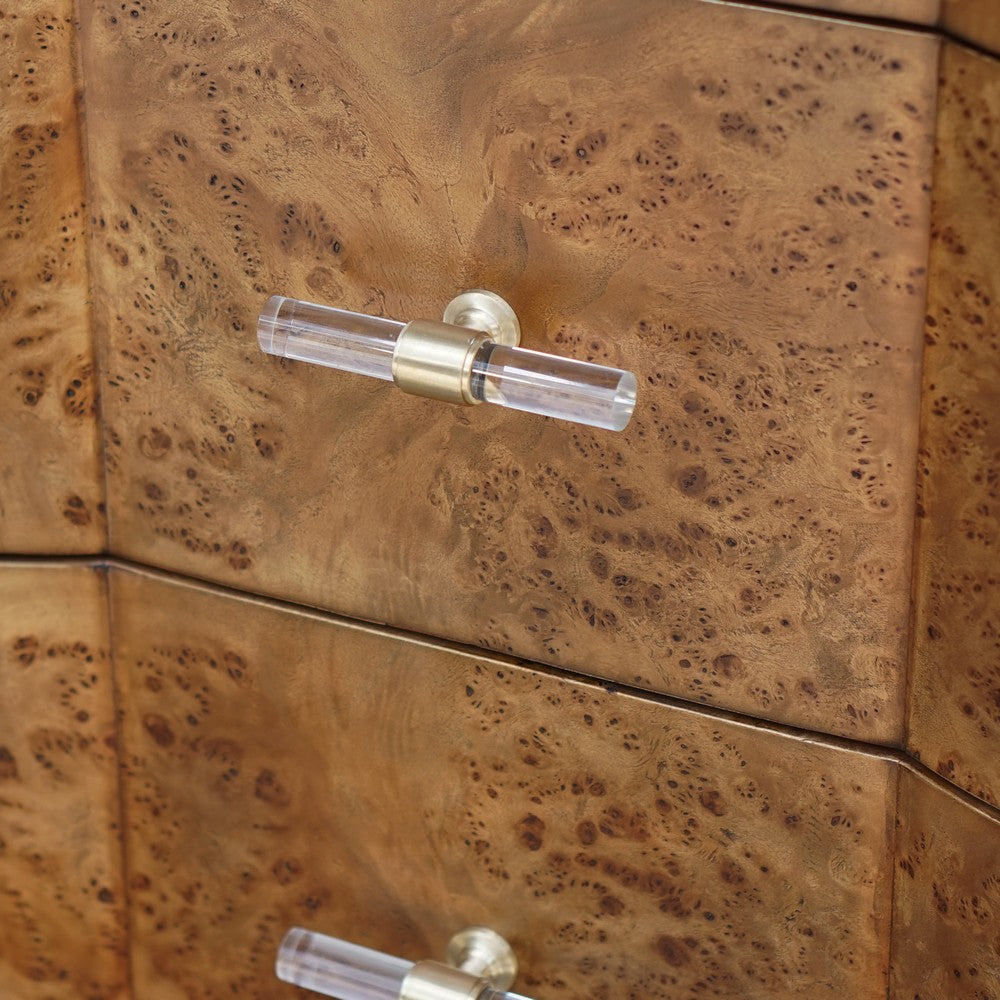Worlds Away - 3 Drawer Chest In Dark Burl Wood With Acrylic Hardware - PLYMOUTH DBW view 3