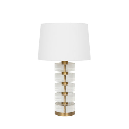 Worlds Away - Acrylic And Brushed Brass Stack Lamp With White Linen Shade - CYBILL BBR view 1