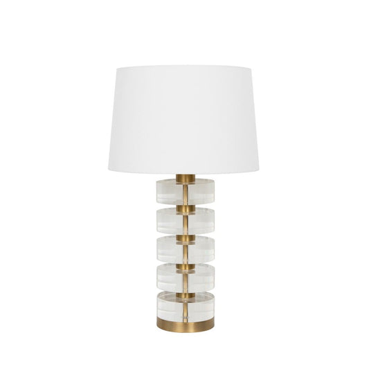 Worlds Away - Acrylic And Brushed Brass Stack Lamp With White Linen Shade - CYBILL BBR view 1