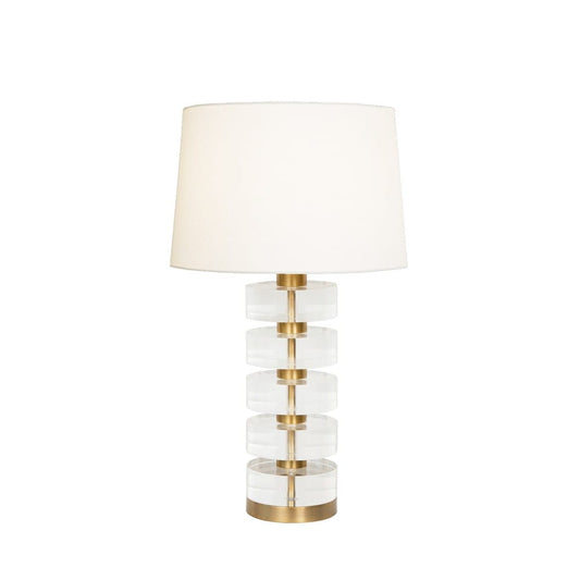 Worlds Away - Acrylic And Brushed Brass Stack Lamp With White Linen Shade - CYBILL BBR view 2