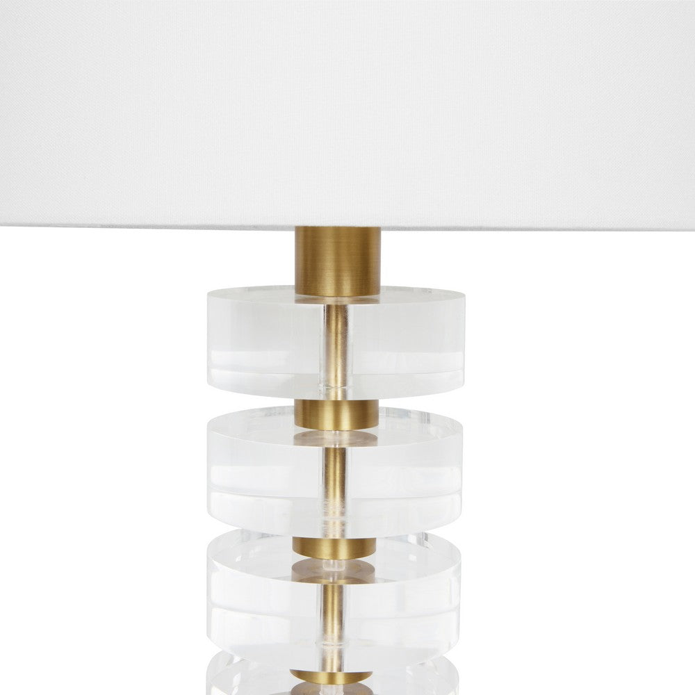 Worlds Away - Acrylic And Brushed Brass Stack Lamp With White Linen Shade - CYBILL BBR view 3