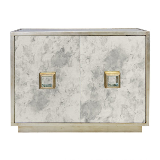 Worlds Away - Ant Mirror 2 Dr Cabinet W/ Champ. Silver Lf Detailing - WINSLOW AMS view 1