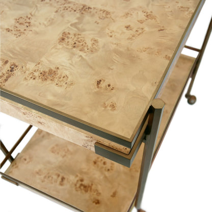 Worlds Away - Antique Brass Bar Cart With Shelves In Burl Wood - CASH BW view 4