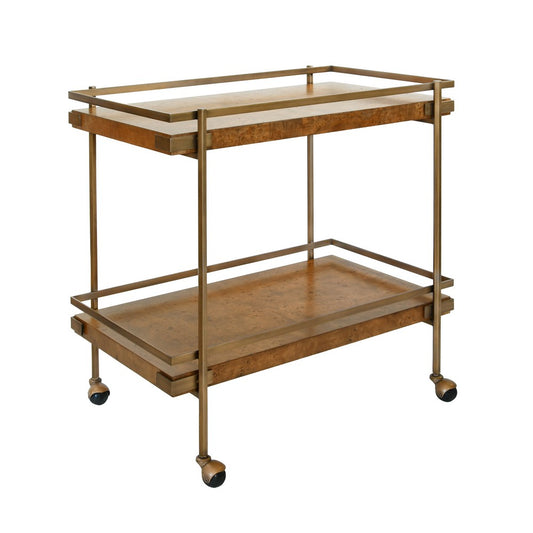 Worlds Away - Antique Brass Bar Cart With Shelves In Dark Burl Wood - CASH DBW view 1